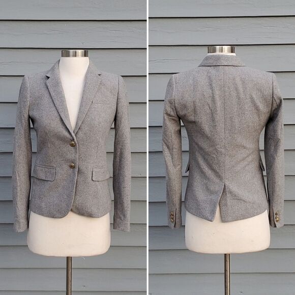 J. Crew Gray Wool Blend 2 Button Preppy Acadamia School Boy Schoolboy Blazer 00 - Picture 2 of 8